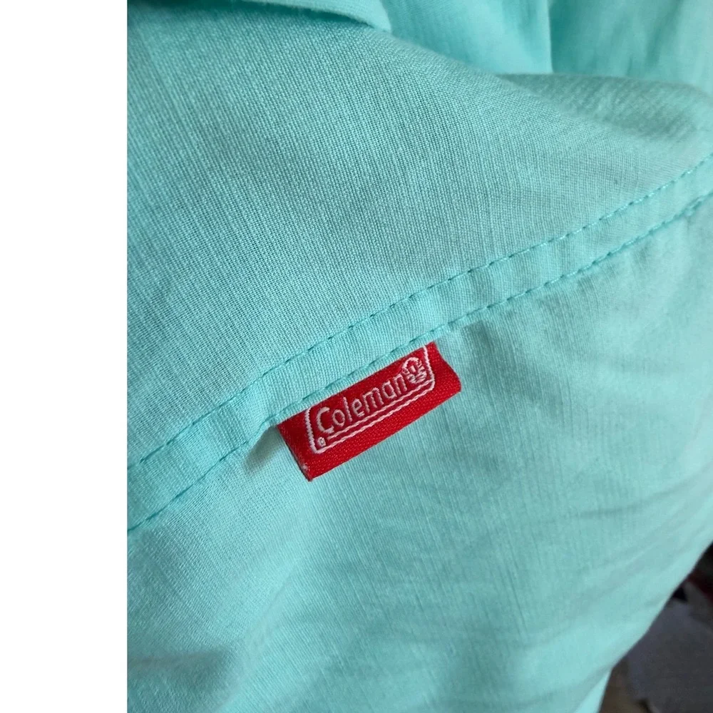 Coleman Mens XL Turquoise Short Sleeve Fishing Shirt Button Down Utility Vent - Picture 8 of 11
